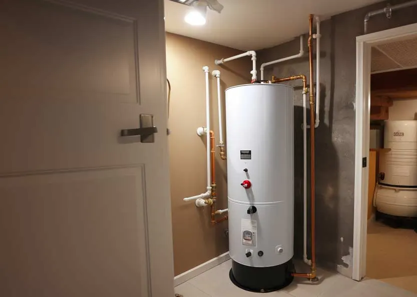 Residential gas water heater tank installed in a Tampa basement